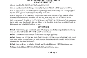 Nghị quyết 05/2007/NQ-HĐND giảm thủy lợi phí Bình Định