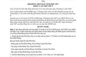 Nghị quyết 80/2007/NQ-HĐND điều chỉnh địa giới xã Hòa Định Đông Phú Yên