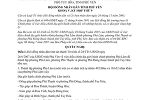 Nghị quyết 81/2007/NQ-HĐND điều chỉnh địa giới hành chính Phú Lâm Phú Yên