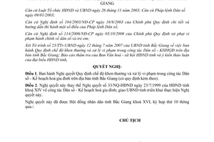 Nghị quyết 13/2007/NQ-HĐND khen thưởng xử lý vi phạm Dân số Kế hoạch hoá gia Bắc Giang