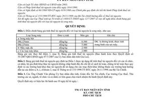 Quyết định 73/2007/QĐ-UBND điều chỉnh bảng giá tính thuế tài nguyên