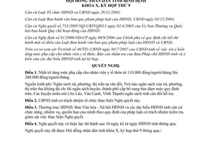 Nghị quyết số 11/2007/NQ-HĐND tăng mức phụ cấp cho nhân viên y tế thôn Bình Định