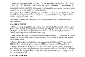 Thông tư 05/2007/TT-UBDT hướng dẫn đánh giá xét xã hoàn thành mục tiêu Chương trình 135 giai đoạn 2