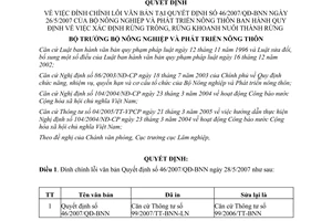 Quyết định 2180/QĐ-BNN xác định trồng khoanh nuôi thành rừng đính chính lỗi văn bản 46/2007/QĐ-BNN