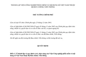 Quyết định 901/QĐ-TTg thành lập Viện Công nghiệp phần mềm nội dung Việt Nam thuộc Bộ Bưu chính Viễn thông