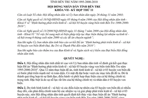 Nghị quyết 12/2007/NQ-HĐND phát triển kinh tế xã hội 03 huyện ven biển Bến Tre 1995-2000-2010