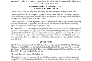 Nghị quyết 03/2007/NQ-HĐND phân bổ chi đầu tư vốn ngân sách Bạc Liêu