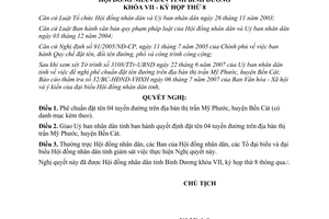 Nghị quyết 14/2007/NQ-HĐND7 đặt tên đường Bình Dương