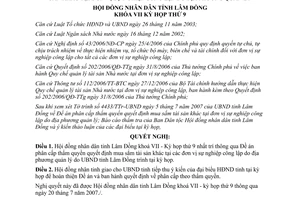 Nghị quyết 77/2007/NQ-HĐND phân cấp thẩm quyền quyết định mua sắm tài sản khác Lâm Đồng