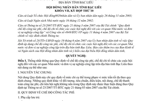 Quyết định 02/2007/NQ-HĐND chế độ công tác phí tổ chức hội nghị tỉnh Bạc Liệu