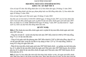 Nghị quyết 01/2007/NQ-HĐND7 phân bổ dự toán điều chỉnh ngân sách 2007 Bình Dương