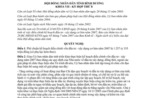 Nghị quyết 02/2007/NQ-HĐND7 kế hoạch điều chỉnh vốn đầu tư xây dựng 2007 Bình Dương