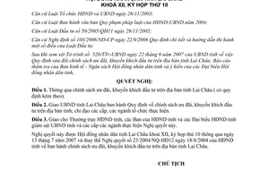 Nghị quyết số 91/2007/NQ-HĐND chính sách ưu đãi khuyến khích đầu tư Lai Châu
