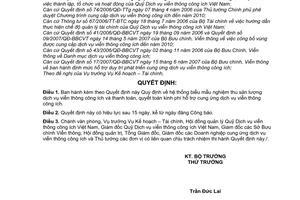 Quyết định 21/2007/QĐ-BBCVT quy định hệ thống biểu mẫu nghiệm thu sản lượng dịch vụ Viễn thông công ích thanh toán quyết toán kinh phí hỗ trợ