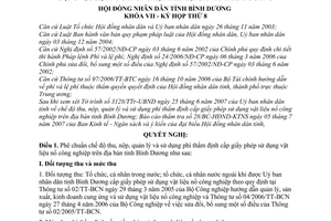 Nghị quyết 09/2007/NQ-HĐND7 chế độ thu, nộp, quản lý sử dụng phí thẩm định