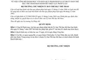 Quyết định 04/2007/QĐ-UBTDTT công bố danh mục văn bản quy phạm pháp luật hết hiệu lực