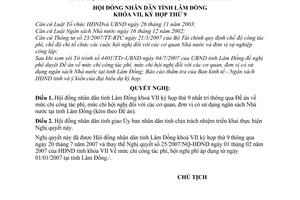 Nghị quyết 72/2007/NQ-HĐND mức chi công tác phí, mức chi hội ngh các cơ quan, đơn vị có sử dụng ngân sách nhà nước tại tỉnh Lâm Đồng