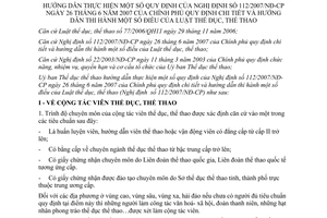Thông tư 05/2007/TT-UBTDTT hướng dẫn thi hành Luật thể dục, thể thao Nghị định 112/2007/NĐ-CP