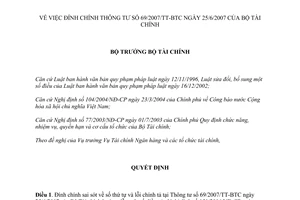 Quyết định 2450/QĐ-BTC đính chính Thông tư 69/2007/TT-BTC sai sót số thứ tự lỗi chính tả