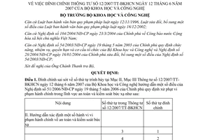 Quyết định 1495/QĐ-BKHCN đính chính Thông tư 12/2007/TT-BKHCN xử phạt vi phạm hành chính trong lĩnh vực an toàn kiểm soát bức xạ