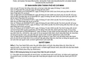 Quyết định 96/2007/QĐ-UBND mức thu phí thẩm định hồ sơ lệ phí cấp giấy phép thăm dò khai thác sử dụng tài nguyên nước xả  thải hành nghề khoan nước