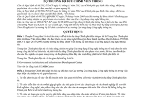 Quyết định 686/QĐ-BBCVT thay đổi tổ chức sửa đổi chức năng, nhiệm vụ, quyền hạn Trung tâm Hỗ trợ kiến trúc Phát triển hạ tầng Chính Phủ