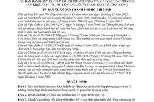 Quyết định 95/2007/QĐ-UBND Quy trình phối hợp phòng ngừa xử lý trường hợp khiếu nại, tố cáo đông người, vi phạm trật tự công cộng