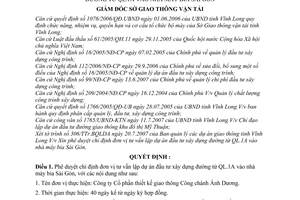 Quyết định 430/QĐ-SGTVT phê duyệt chỉ định đơn vị tư vấn lập dự án đầu tư xây dựng đường QL.1A vào nhà máy bia Sài Gòn