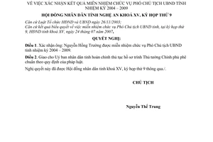Nghị quyết 179/2007/NQ-HĐND xác nhận kết quả miễn nhiệm chức vụ Phó Chủ tịch Ủy ban nhân dân tỉnh nhiệm kỳ 2004-2009