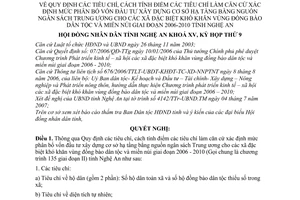 Nghị quyết 186/2007/NQ-HĐND tiêu chí,cách tính điểm làm căn cứ xác định mức phân bổ vốn đầu tư cơ sở hạ tầng các xã đặc biệt khó khăn vùng dân tộc