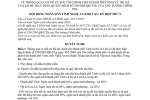 Nghị quyết 184/2007/NQ-HĐND thông qua cơ chế ưu đãi tài chính cho thành phố Vinh và thị xã Cửa Lò để thực hiện QĐ 239/2005/QĐ-TT