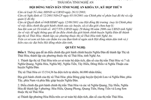 Nghị quyết 191/2007/NQ-HĐND thông qua đề án điều chỉnh địa giới hành chính huyện Nghĩa Đàn thành lập các phường thuộc thị xã Thái Hoà, Nghệ An