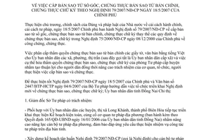 Chỉ thị 29/2007/CT-UBND cấp bản sao sổ gốc chứng thực bản sao bản chính chữ ký 79/2007/NĐ-CP Đồng Nai