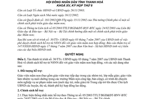 Nghị quyết 71/2007/NQ-HĐND hỗ trợ từ ngân sách giáo viên mầm non Thanh Hóa