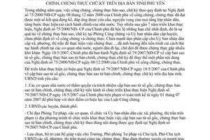 Chỉ thị 28/2007/CT-UBND cấp bản sao từ sổ gốc chứng Phú Yên