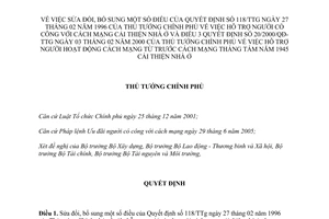 Quyết định 117/2007/QĐ-TTg hỗ trợ người có công cách mạng cải thiện nhà ở sửa đổi 20/2000/QĐ-TTg