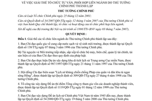 Quyết định 941/QĐ-TTg giải thể tổ chức tư vấn phối hợp liên ngành Thủ tướng Chính phủ thành lập