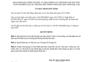 Quyết định 25/2007/QĐ-UBND tổ chức Bộ phận nội trú dân nuôi thí điểm tại trường phổ thông Đắk Lắk