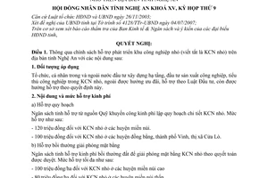 Nghị quyết 185/2007/NQ-HĐND thông qua chính sách hỗ trợ phát triển các khu công nghiệp nhỏ trên địa bàn tỉnh Nghệ An