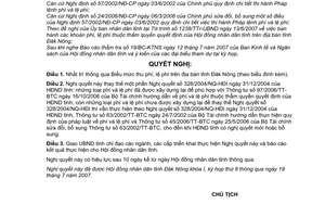 Nghị quyết 02/2007/NQ-HĐND danh mục phí, lệ phí trên địa bàn tỉnh Đăk Nông