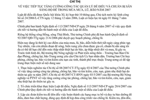 Chỉ thị 69/2007/CT-BNN tiếp tục tăng cường công tác quản lý đê điều chuẩn bị sẵn sàng hộ đê mùa mưa, lũ, bão năm 2007