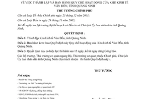 Quyết định 120/2007/QĐ-TTg thành lập Quy chế hoạt động của Khu kinh tế Vân Đồn tỉnh Quảng Ninh