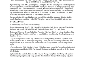 Thông báo 143/TB-VPCP kết luận Phó Thủ tướng Nguyễn Sinh Hùng dự án BOT ngành giao thông vận tải