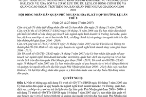 Nghị quyết 05/2007/NQ-HĐND quy hoạch các ngành nghề kinh doanh karaoke, vũ trường, quán bar, dịch vụ xoa bóp và cơ sở lưu trú du lịch quận Phú Nhuận