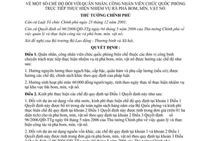 Quyết định 122/2007/QĐ-TTg chế độ quân nhân công nhân viên chức quốc phòng trực tiếp nhiệm vụ rà phá bom mìn vật nổ