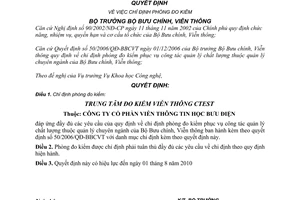 Quyết định 708/QĐ-BBCVT chỉ định Phòng Đo kiểm