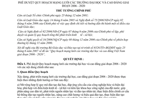 Quyết định 121/2007/QĐ-TTg phê duyệt Quy hoạch mạng lưới trường đại học cao đẳng giai đoạn 2006 2020