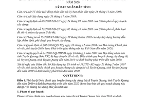 Quyết định 292/QĐ-UBND 2007 quy hoạch chung xây dựng Tuyên Quang 2010 2020