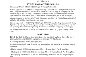 Quyết định 21/2007/QĐ-UBND chức danh phụ cấp lực lượng bảo vệ dân phố Quảng Ngãi