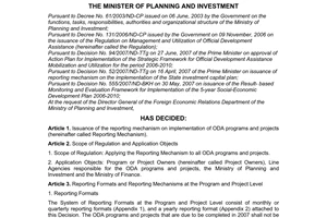 Decision No. 803/2007/QD-BKH on issuance of reporting mechanism on implementatio